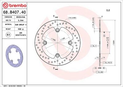 Brake disc Achter/Voor vast, 220/105,5x4mm 4x125mm, diameter bevestigingsgat 10,5mm, hoogte (tussenruimte) 0 past: HONDA CBR, DYLAN, PS, SH, XR 125/125i/125R/150/150i/250R/400R 1996-2010