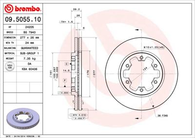 Тормозной диск BREMBO 09.5055.10 для NISSAN NAVARA
