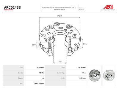 Usmerňovač alternátora AS-PL ARC0243S