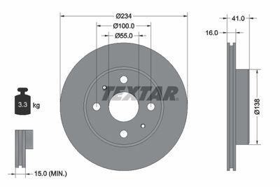 Тормозной диск TEXTAR 92129103 для DAIHATSU MOVE