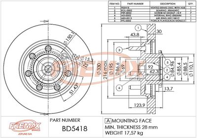 Тормозной диск FREMAX BD-5418-KT для FORD USA F-150