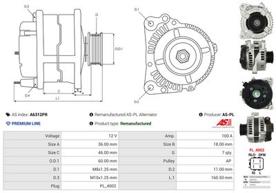 GENERATOR / ALTERNATOR AS-PL A6312PR 4