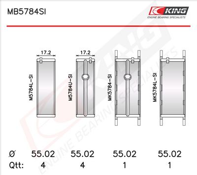Комплект черупки на лагера на коляновия вал KING MB5784SI0.25