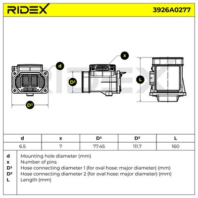 въздухомер-измерител на масата на въздуха RIDEX 3926A0277