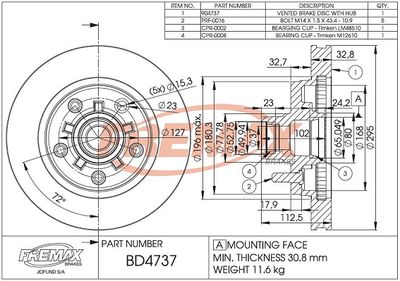 Тормозной диск FREMAX BD-4737-KT для CHEVROLET C1500