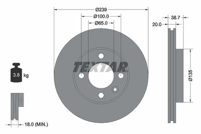 Тормозной диск TEXTAR 92012103 для VW GOL