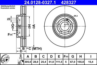 Тормозной диск ATE 24.0128-0327.1 для MERCEDES-BENZ GLA
