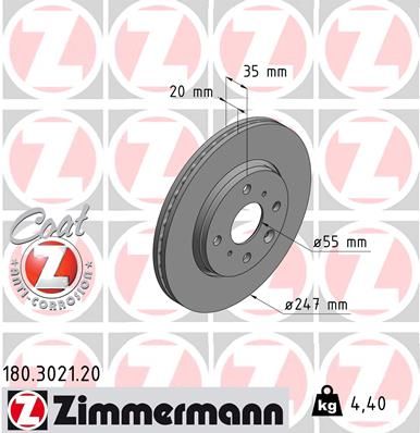 Тормозной диск ZIMMERMANN 180.3021.20 для TOYOTA AYGO