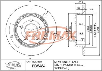 Тормозной диск FREMAX BD-5484 для FORD USA CROWN