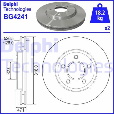 Тормозной диск DELPHI BG4241 для CHRYSLER PACIFICA