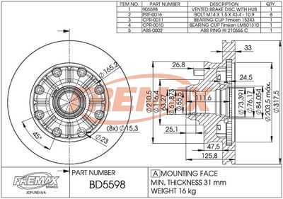 Тормозной диск FREMAX BD-5598-KT для CHEVROLET C2500