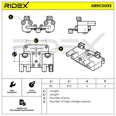 запалителна бобина RIDEX 689C0093