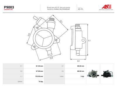 Vakuové (podtlakové) čerpadlo, brzdový systém AS-PL P9003