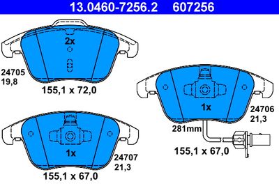 Комплект тормозных колодок, дисковый тормоз ATE 13.0460-7256.2 для AUDI A5