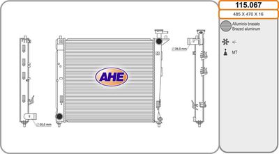 AHE 115.067 Радиатор охлаждения двигателя  для KIA  (Киа Каренс)
