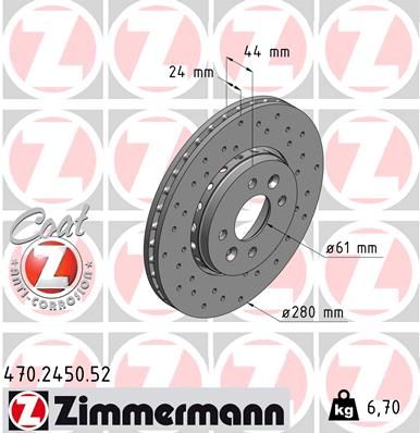 Тормозной диск ZIMMERMANN 470.2450.52 для DACIA LODGY