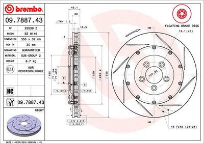 Тормозной диск BREMBO 09.7887.43 для ASTON MARTIN VANQUISH