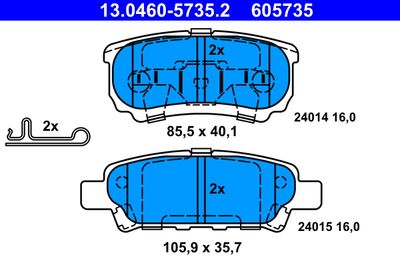 Комплект тормозных колодок, дисковый тормоз ATE 13.0460-5735.2 для JEEP PATRIOT