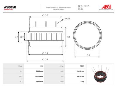 Stator, generator AUTOSTARTER AS0050