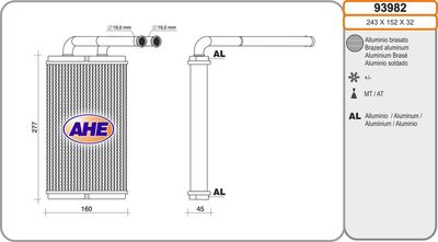 Теплообменник, отопление салона AHE 93982 для CHEVROLET CAPTIVA