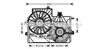 Вентилятор, охлаждение двигателя AVA QUALITY COOLING OL7528 для OPEL MERIVA