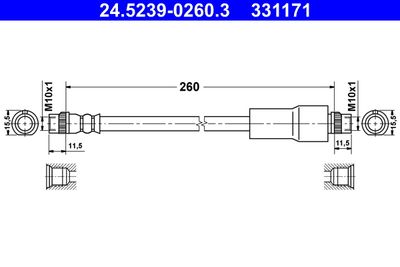 ATE 24.5239-0260.3 Тормозной шланг  для PEUGEOT EXPERT (Пежо Еxперт)