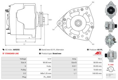 GENERATOR / ALTERNATOR AS-PL A6925S 4