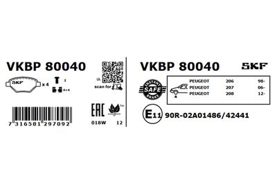 Комплект тормозных колодок, дисковый тормоз VKBP 80040