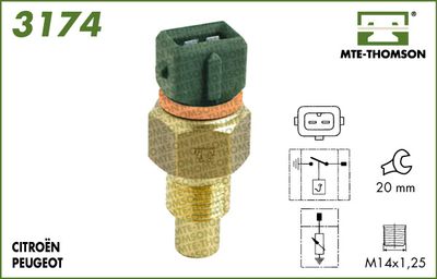MTE-THOMSON 3174 Датчик температури охолоджуючої рідини для FIAT (Фиат)