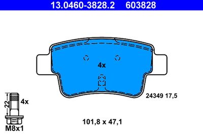 Комплект тормозных колодок, дисковый тормоз ATE 13.0460-3828.2 для ABARTH GRANDE