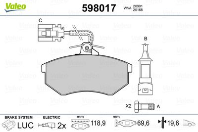 VALEO 598017 Тормозные колодки и сигнализаторы  для AUDI CABRIOLET (Ауди Кабриолет)