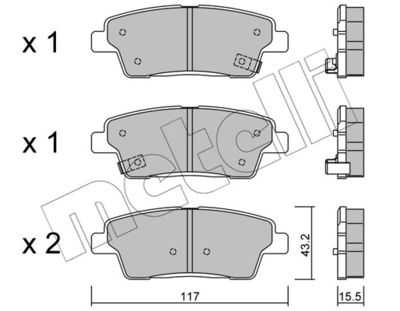 Комплект тормозных колодок, дисковый тормоз METELLI 22-1140-0 для KIA QUORIS