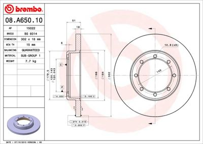 Тормозной диск BREMBO 08.A650.10 для NISSAN NV400