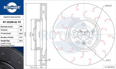 спирачен диск ROTINGER RT 22208-GL T9