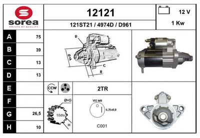 EAI 12121 Стартер  для LAND ROVER FREELANDER I (L314) 1.8 i 16V 4x4