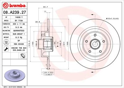 BREMBO Remschijf PRIME LINE - With Bearing Kit (08.A239.27)