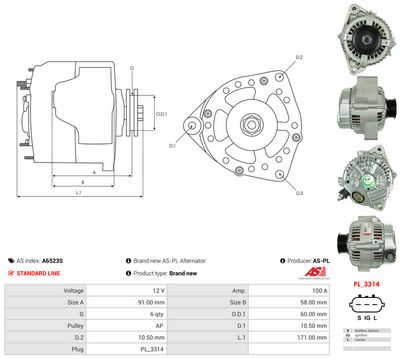 GENERATOR / ALTERNATOR AS-PL A6523S 4