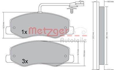 Комплект тормозных колодок, дисковый тормоз METZGER 1170595 для NISSAN NV400