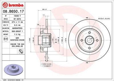 BREMBO Bremsscheibe PRIME LINE - With Bearing Kit (08.B650.17)