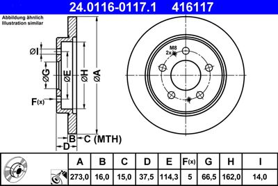 Тормозной диск ATE 24.0116-0117.1 для TOYOTA CAMI