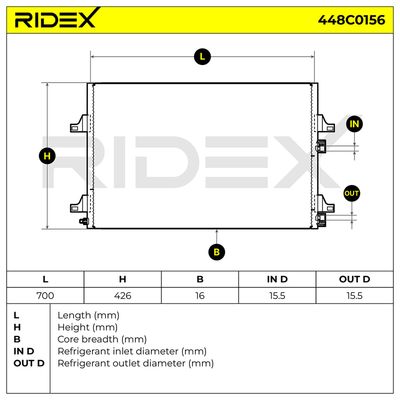 кондензатор, климатизация RIDEX 448C0156