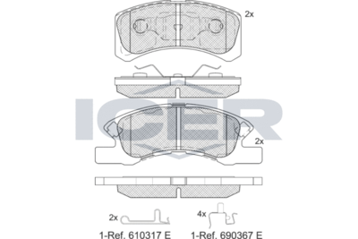 Комплект тормозных колодок, дисковый тормоз ICER 181701-208 для DAIHATSU TREVIS