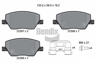 Комплект тормозных колодок, дисковый тормоз BENDIX Braking BPD1256 для FIAT TIPO