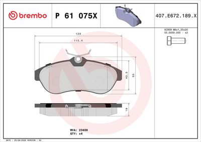BREMSBELAGSATZ SCHEIBENBREMSE BREMBO P61075X 3