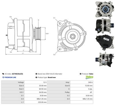 GENERATOR / ALTERNATOR AS-PL A3749VALEO 4