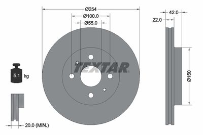 Тормозной диск TEXTAR 92204503 для DAIHATSU SIRION