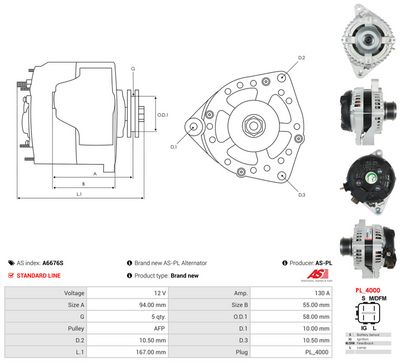 GENERATOR / ALTERNATOR AS-PL A6676S 4