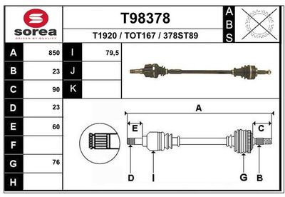 Приводной вал EAI T98378 для TOYOTA STARLET