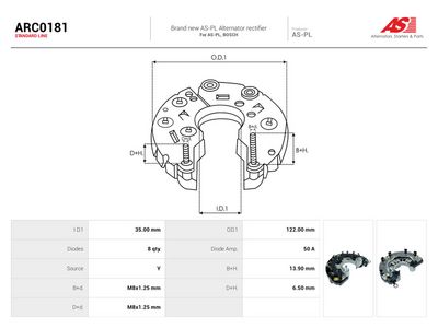 AS-PL - Usmerňovač alternátora OPEL , ARC0181