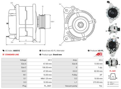 GENERATOR / ALTERNATOR AS-PL A6651S 4